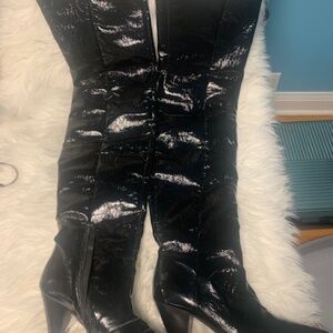 Black Paton leather thigh high boots